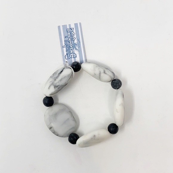 Suzie Blue Grey and White Marble Beaded Bracelet - Picture 2 of 5